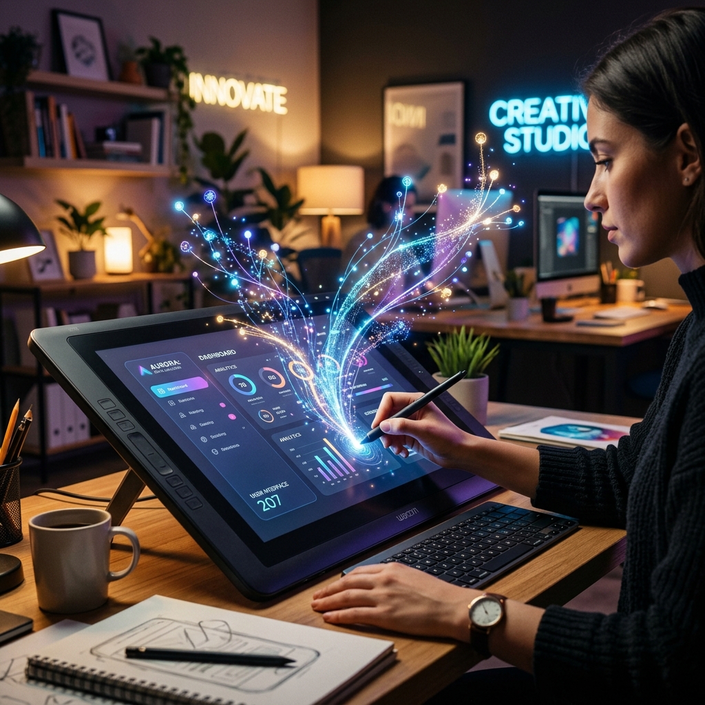 Sinergia entre la mano de un diseñador humano y los nodos generativos de una IA en diseño digital